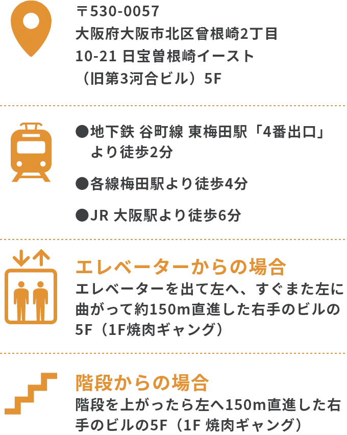 〒530-0057大阪府大阪市北区曾根崎2丁目10-21 日宝曽根崎イースト5F